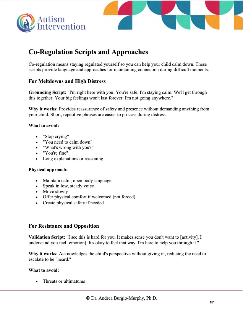 Co-Regulation Scripts and Approaches, page 101 from the Parent Self-Regulation Guide