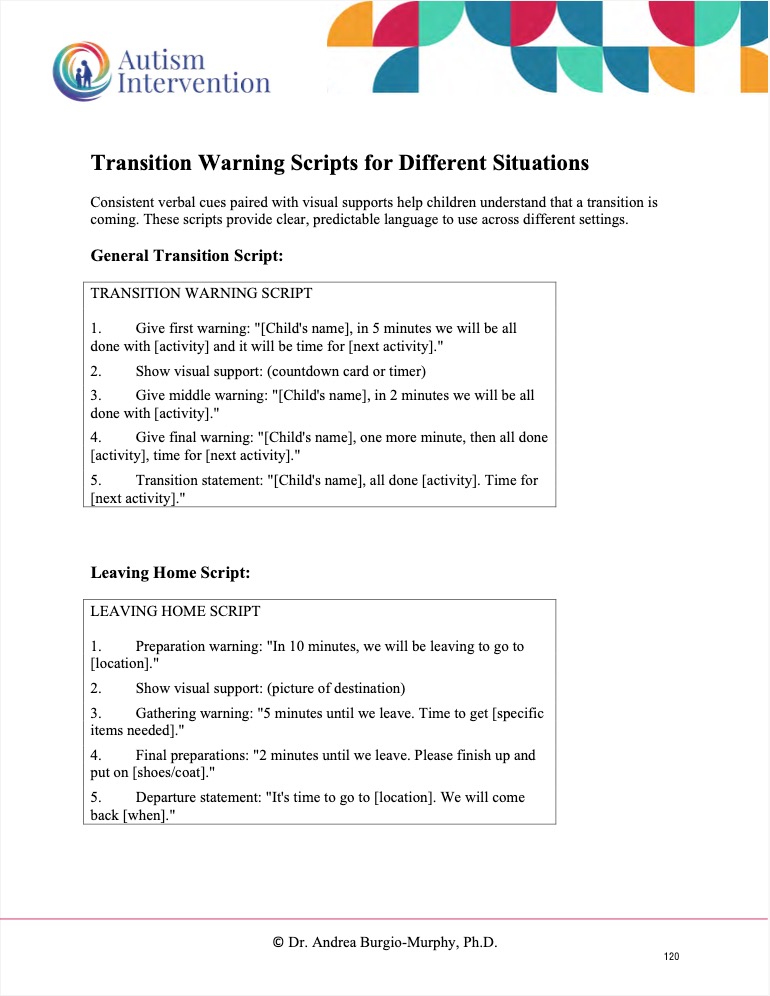 Transition Warning Scripts, a real sample page from the Resource Kit